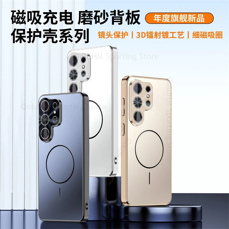 For Magsafe Laser Plating Phone Case For Samsung S26 Ultra 5G Magnetic Electroplating Matte Cover For Galaxy S25 Ultra S26 Plus