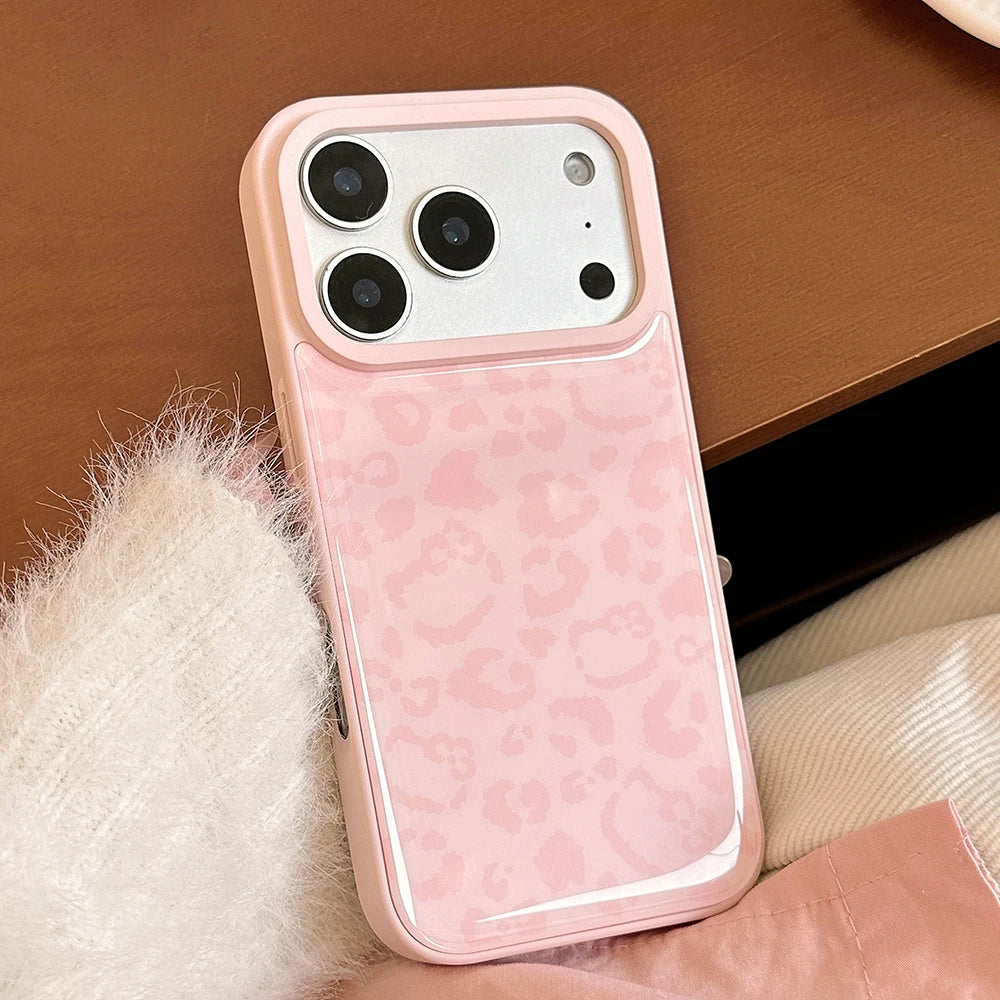 Cute Kitten Pink Leopard Print Pattern Phone Case for iPhone 17promx 17 16 15 14 17Pro Max 13 Pink Bumper Edge Shockproof Cover