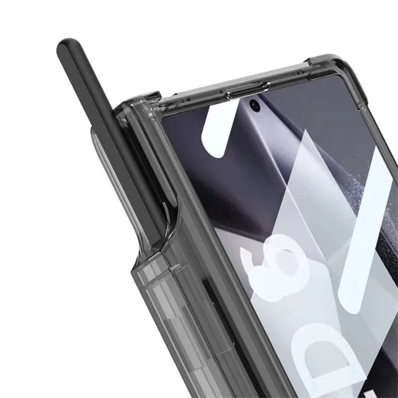 For Samsung Galaxy Z Fold 7 6 5 For Magsafe With Hinge S Pen Holder Transparent Phone Case Screen Protect Film Shockproof Cover