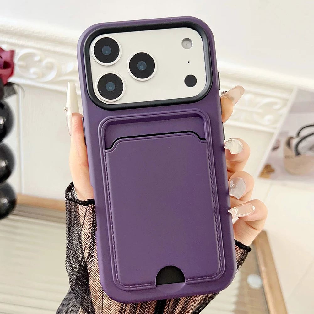 2 in 1 wallet card holder silicone phone case for iPhone 17 16 15 14 13 12 11 Pro Max Air Plus full shockproof back bumper cover