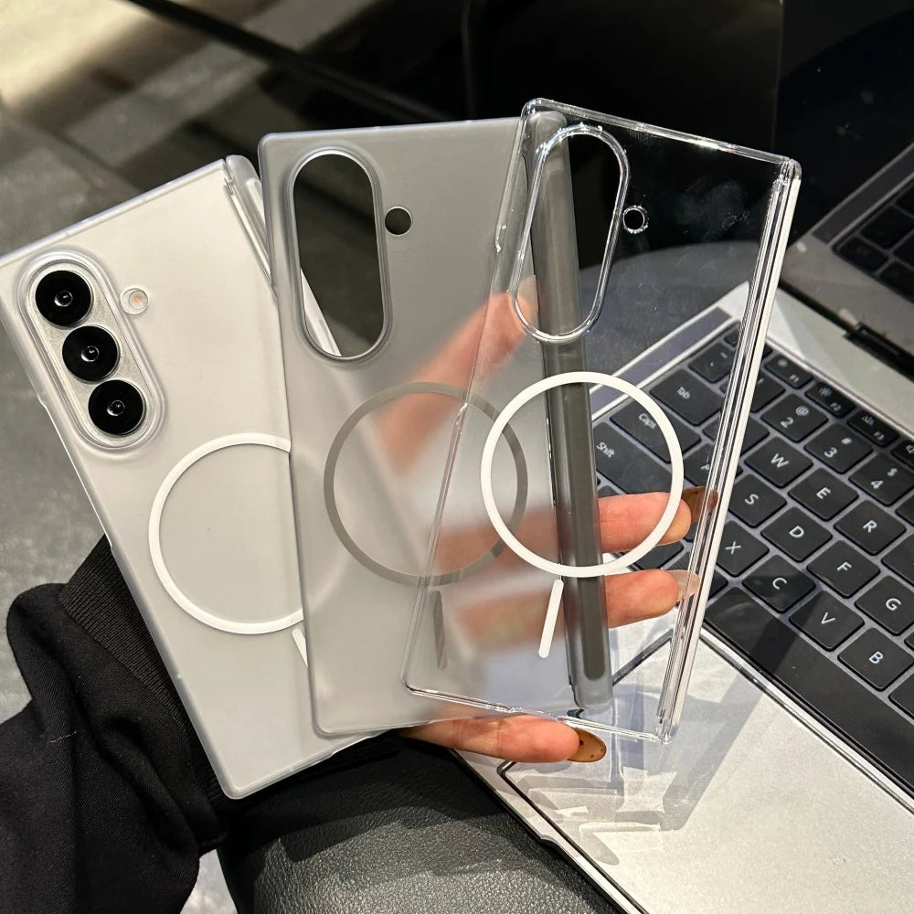 Matte Transparent Ultra Thin Magnetic Charging Case For Samsung Galaxy Z Fold7 Fold 4 5 6 Zfold7 with Hinged Shockproof Cover