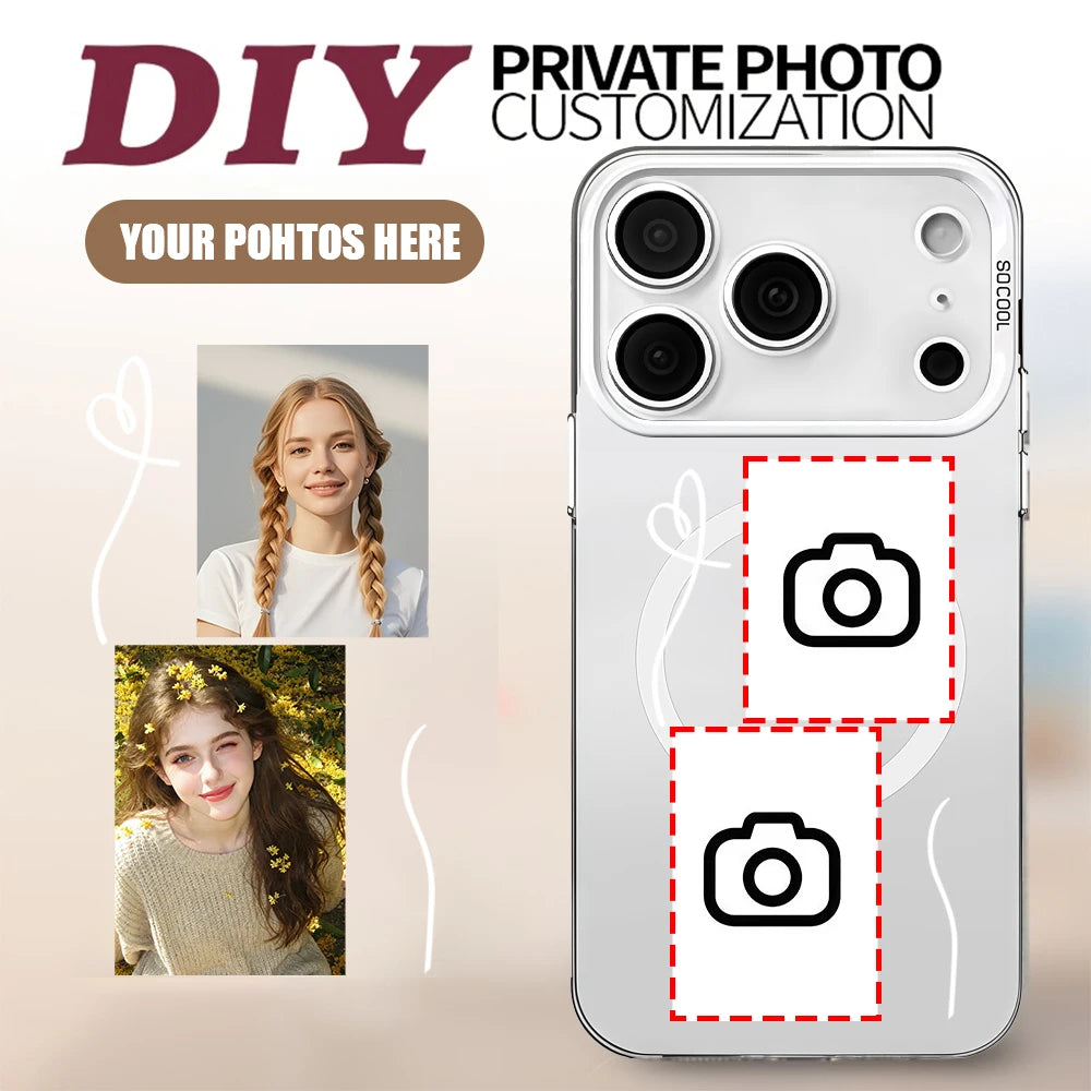 DIY Custom Photo Magnetic Phone Case For iPhone 17 16 15 14 13 12 11 Pro Max 7 8 Plus SE 2020 2022 XS XR 16e Protect Back Cover