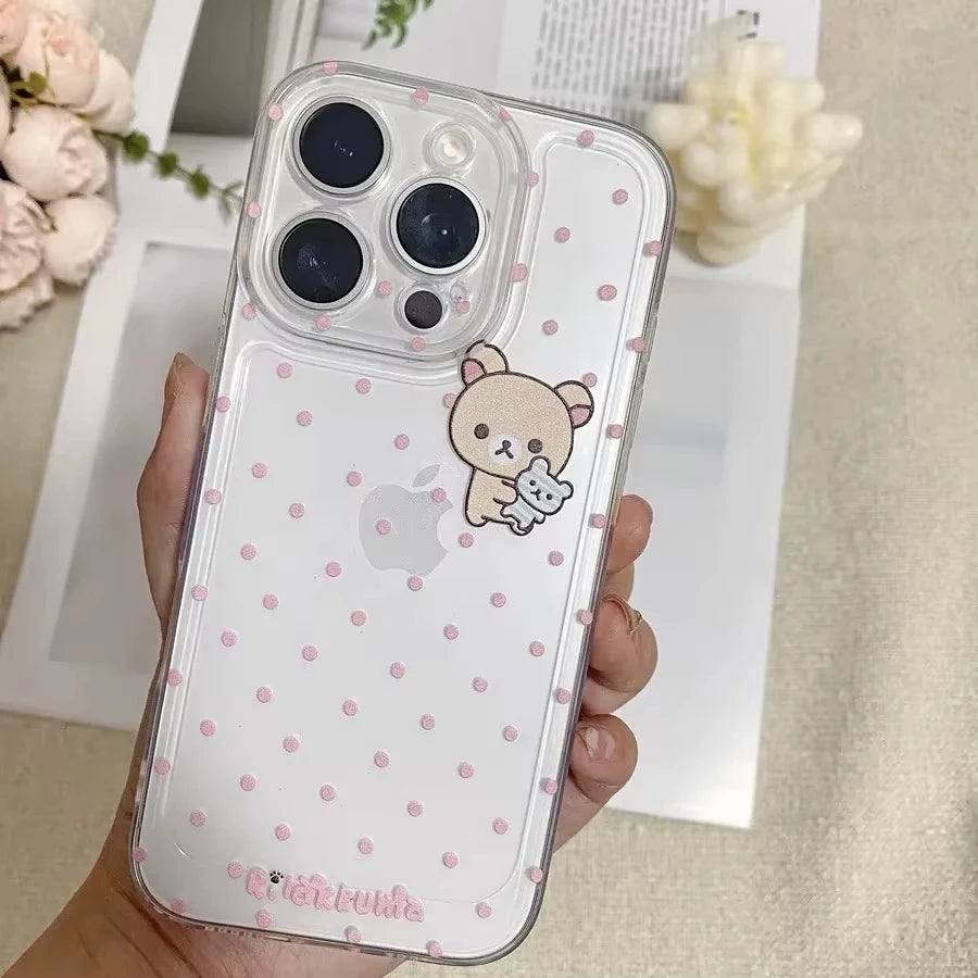 Lovely R-Rilakkuma Clear Case for iPhone 16 15 14 13 12 Mini 11 Pro Max XS X XR 8 7 Plus Shockproof Liquid Silicone Cover funda