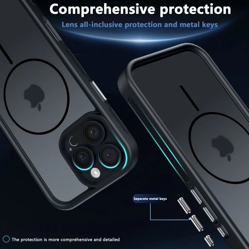 For iPhone 17 Pro Max Luxury Frosted Transparent Magsafe Magnetic Phone Cover For iPhone Air 16 15 14 Plus 13 Shockproof Case
