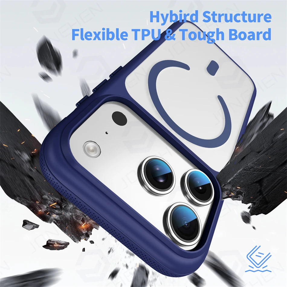 For Magsafe Skin Feel Transparent Phone Case For iPhone 17 16 15 Plus 14 13 12 Pro Max Air Metal Buttons Siliconen Bumper Cover