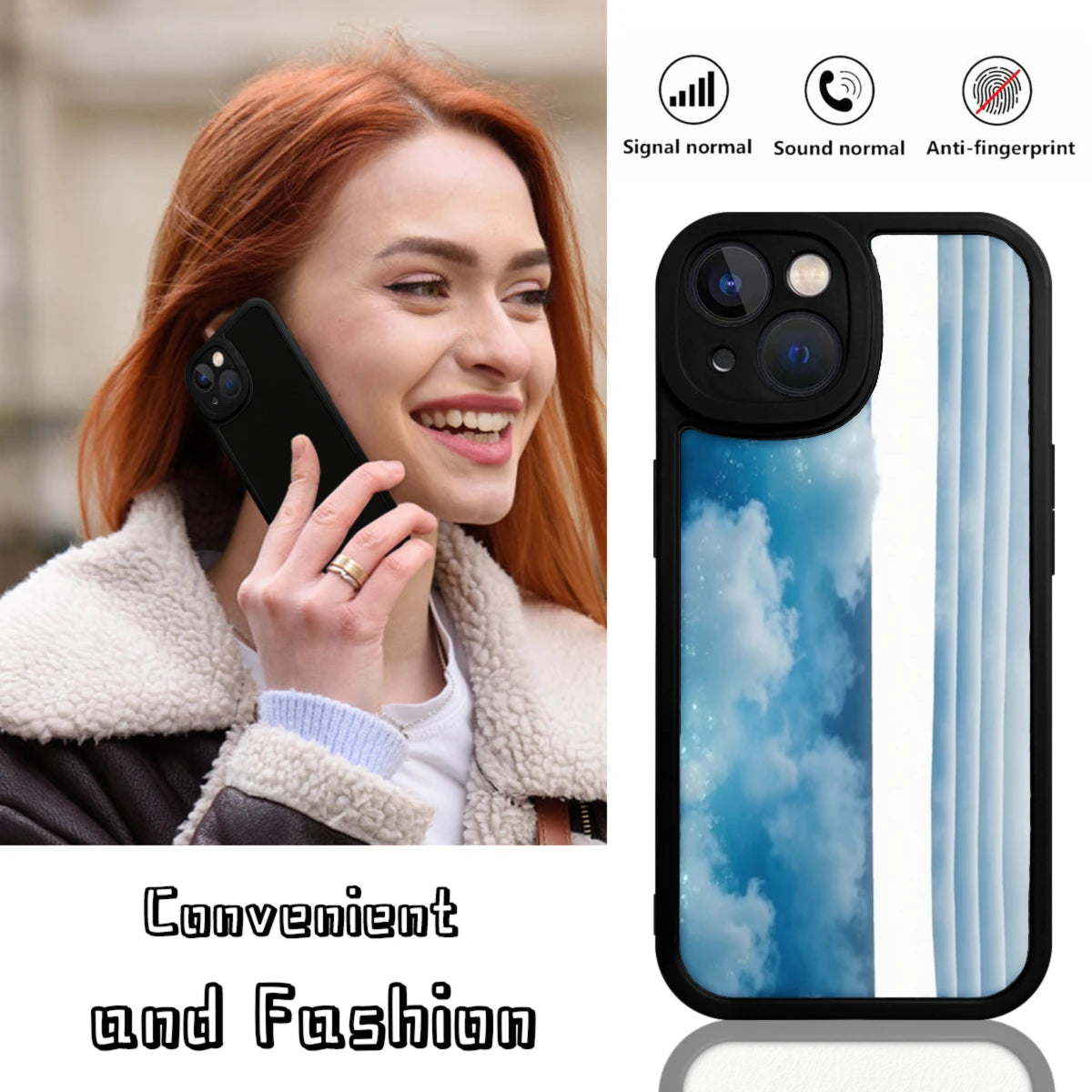 Phone Case Blue Sky Clouds And Vertical Stripes Pattern For Iphone X To Iphone 16 Pro Max Outdoor Travel And Daily Use