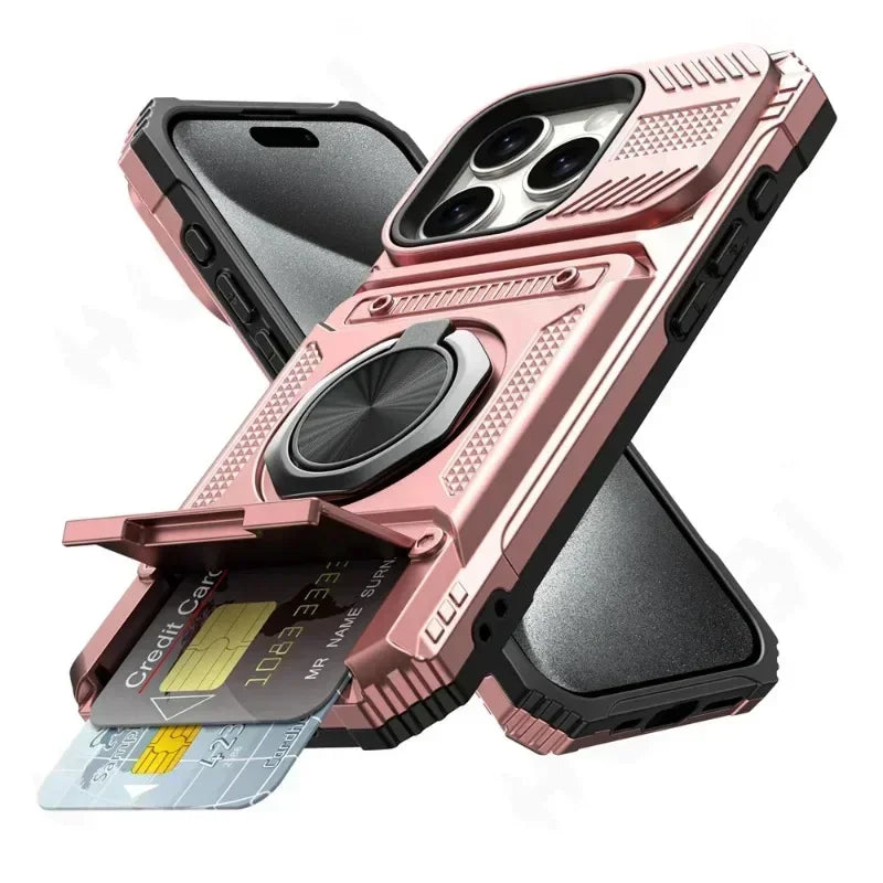 Case For iPhone 11 13 14 15 16 Pro Max 14 15 16 Plus 11 Magnetic Rotated Ring Kickstand Heavy Duty Drop Protection Wallet Cover