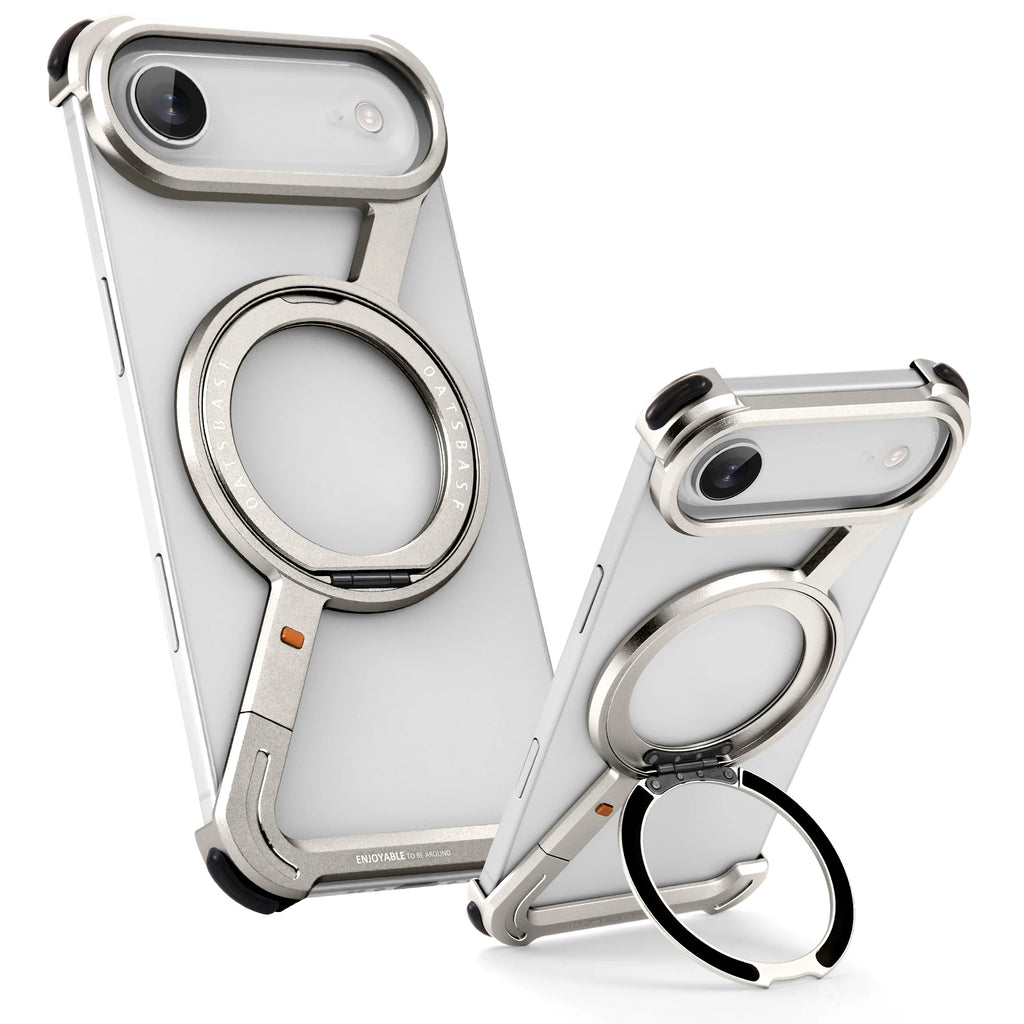 Oatsbasf Frameless Metal Phone Case for iPhone 17 Air/17 Pro/Pro Max with Kickstand 360° Rotatable Magsafe Protective Shockproof