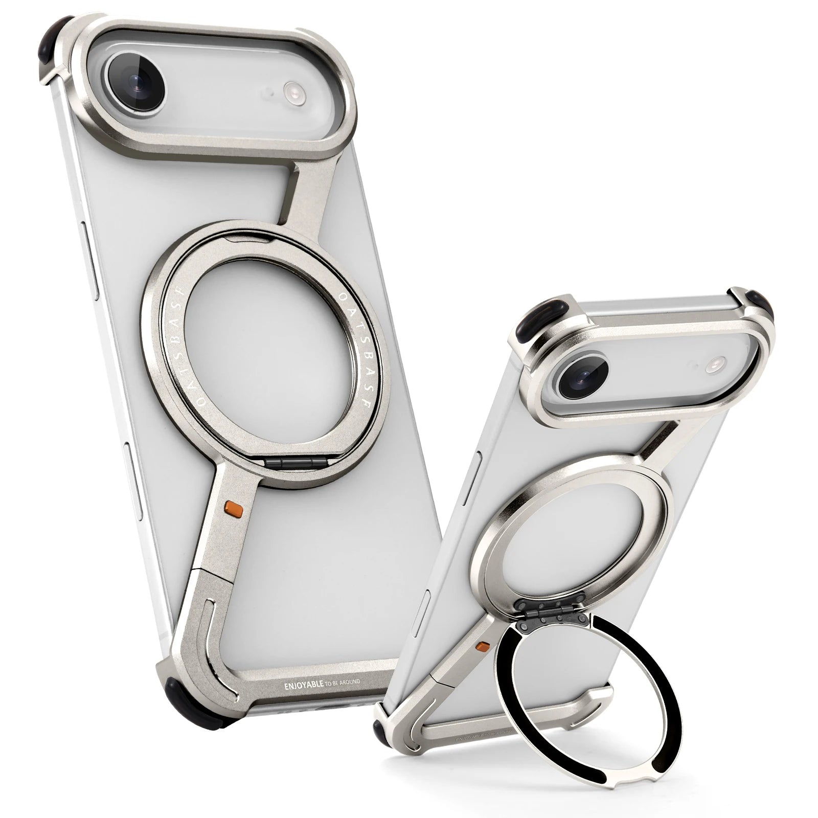Oatsbasf Frameless Metal Phone Case for iPhone 17 Air/17 Pro/Pro Max with Kickstand 360° Rotatable Magsafe Protective Shockproof