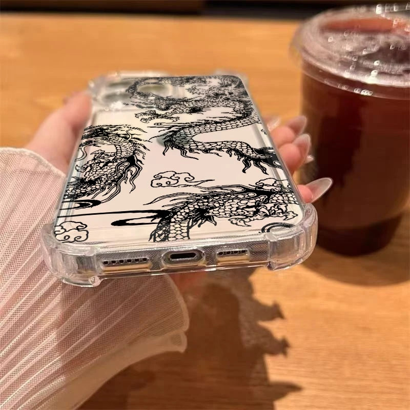 Dragon Pattern Transparent Phone Case For Samsung Galaxy A17 A16 A26 A36 A56 A55 A54 A34 S25 Ultra S24 S23 FE S22 Plus S21 Cover