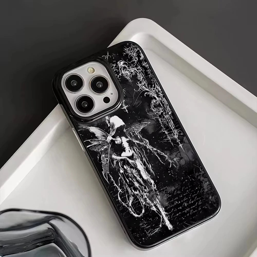 Luxury Retro Gothic Girl Angel Black Phone Case For iPhone 17 Air 16 Pro Max 15 14 Plus 13 12 11 Shockproof Silicone Back Cover