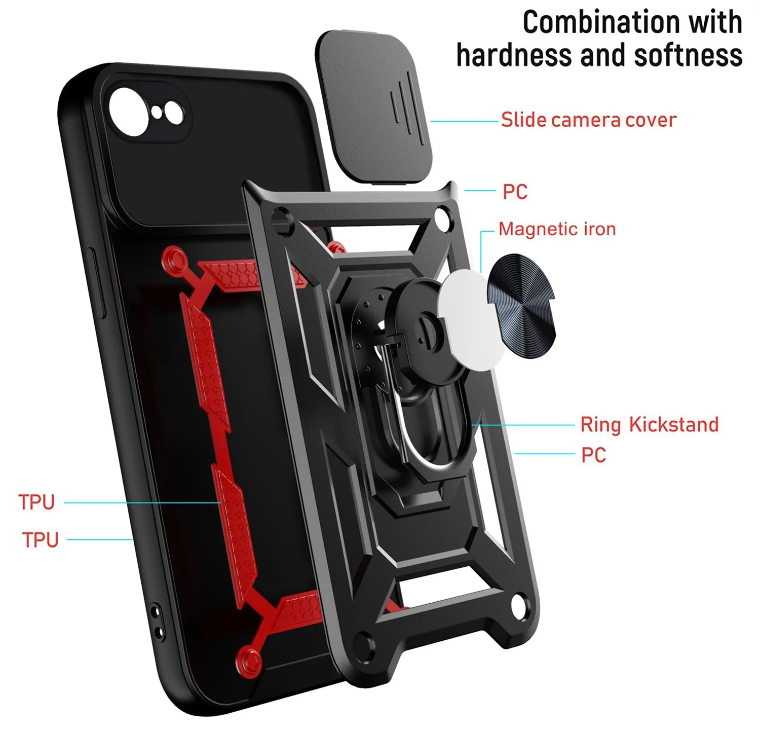 Anti-Scratch Military Grade Armor Case For iphone 7 8 6 6s Plus SE 2020 Phone Magnetic Ring Camera Lens Holder Cover