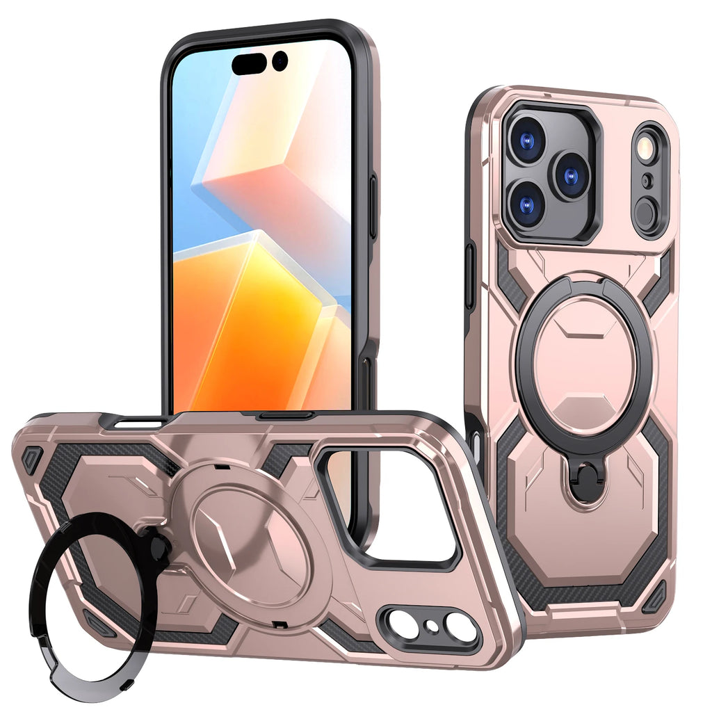 Luxury For Magsafe Wireless Charging Magnetic Armor Case For iPhone 17 Air 16E 16 15 14 13 12 11 Pro Max Plus Ring Stand Cover