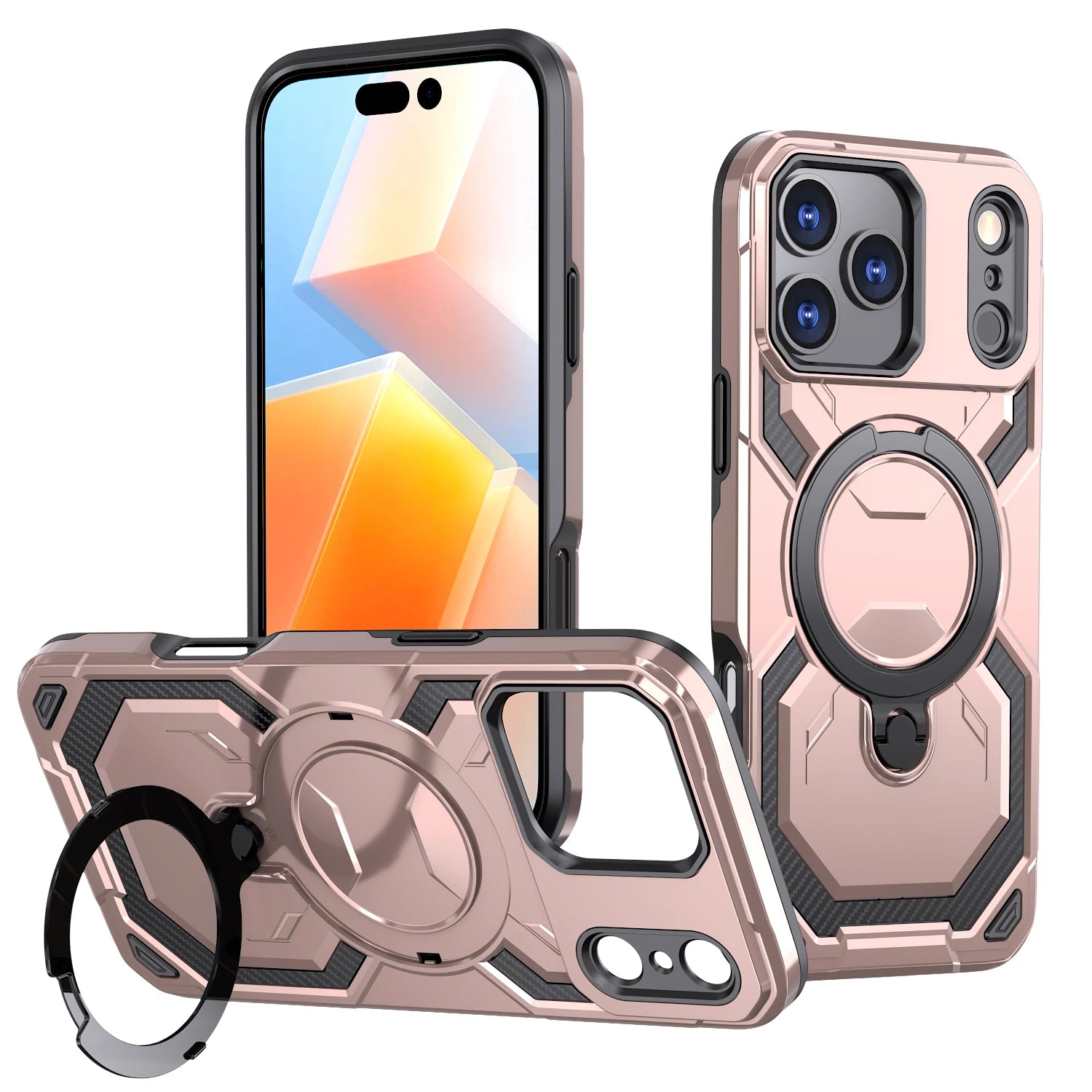 Luxury For Magsafe Wireless Charging Magnetic Armor Case For iPhone 17 Air 16E 16 15 14 13 12 11 Pro Max Plus Ring Stand Cover