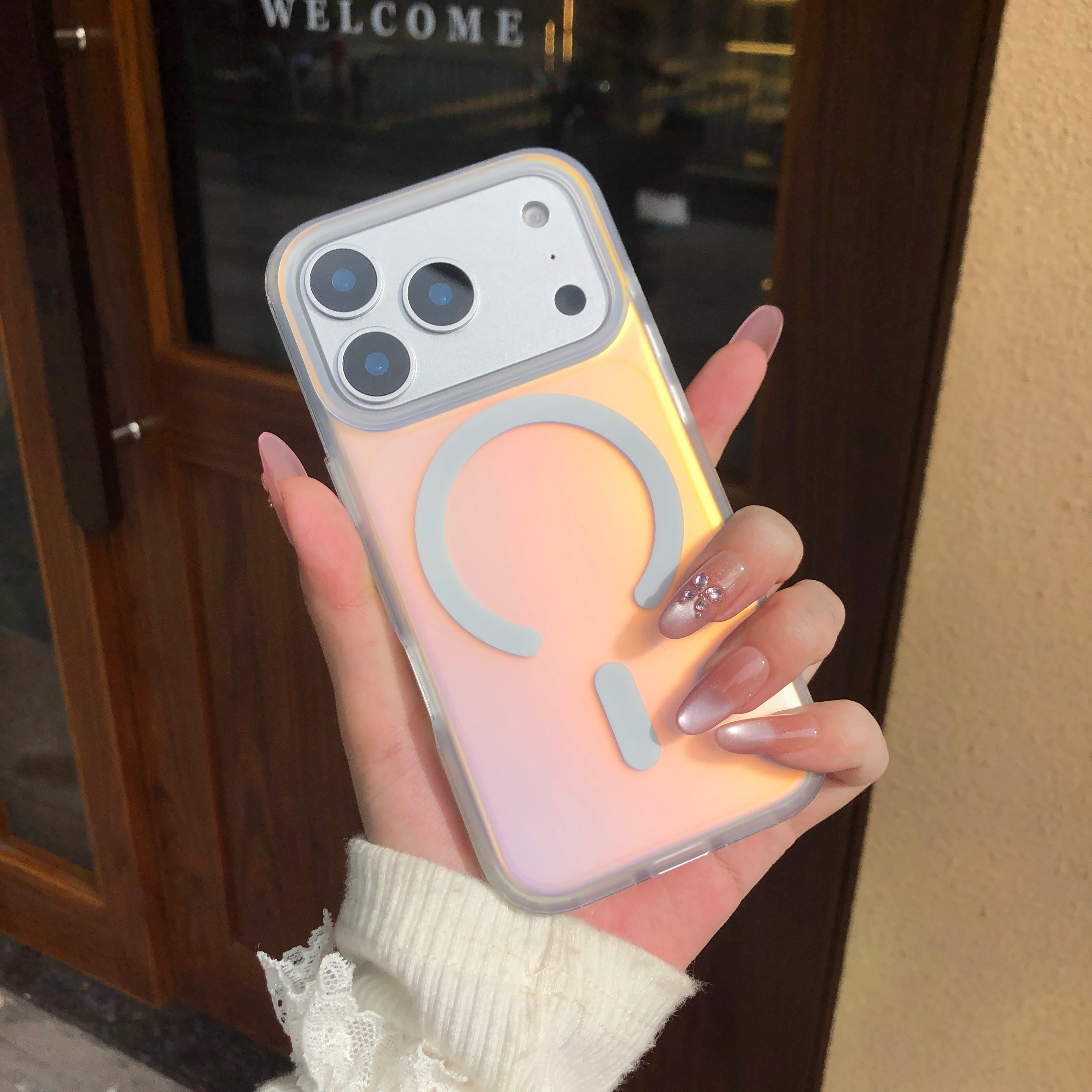 Latest laser color-changing frosted mobile phone case for Iphone 17 ProMax magnetic cover Air gradient  sunshine protective case