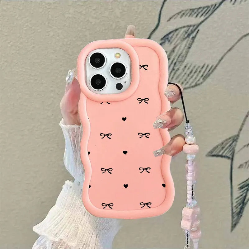 Bowknot Heart Case For Samsung S23 S24 S25 S22 Plus Utlra FE A55 A16 A54 A34 A35 A73 A06 A32 A23 A14 Casing With Chain Lanyard