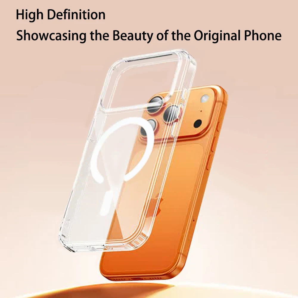For Magesafe Phone Case for iPhone 17 16 15 14 13 12 11 Pro Max Air Plus Magnetic Wireless Charge Transparent Case Back Cover