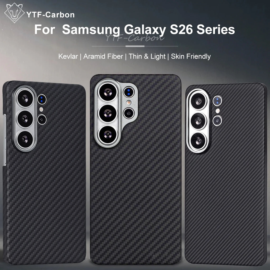 YTF For Samsung Galaxy S26 Ultra Aramid Fiber phone case for magnetic S26 plus Thin Luxury S26 cover protective Kevlar case