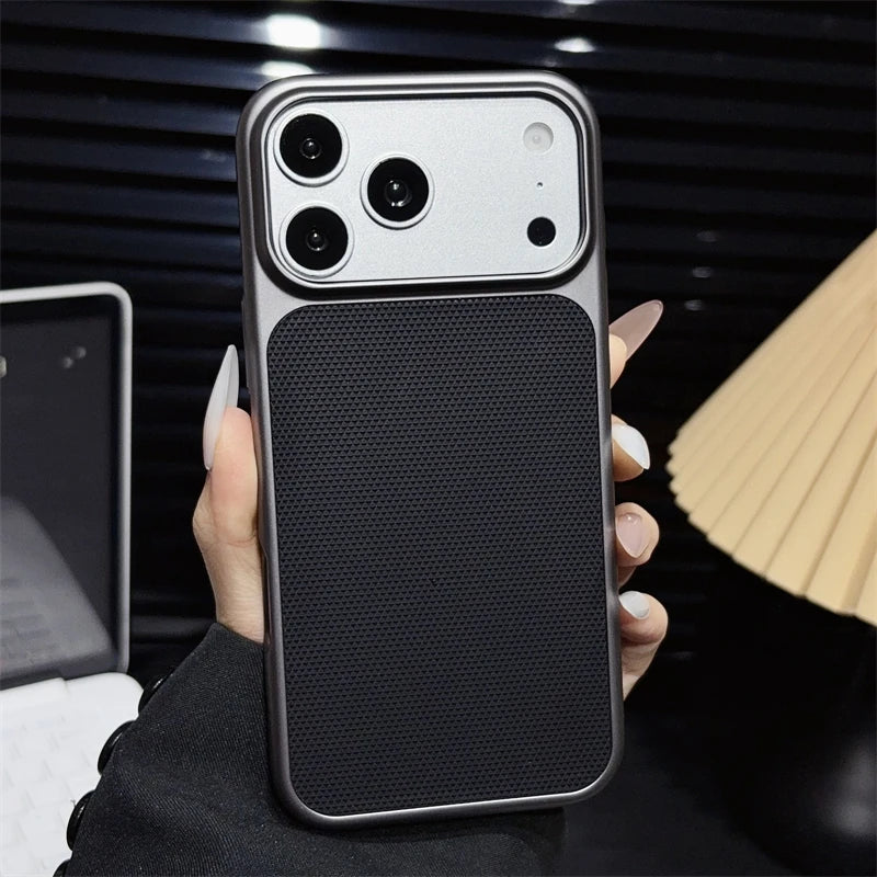Luxury Diamond Pattern Leather Texture Case for Apple iPhone 17 Air 16 14 15 13 Pro Max Shockproof Plating PC Armor Matte Cover