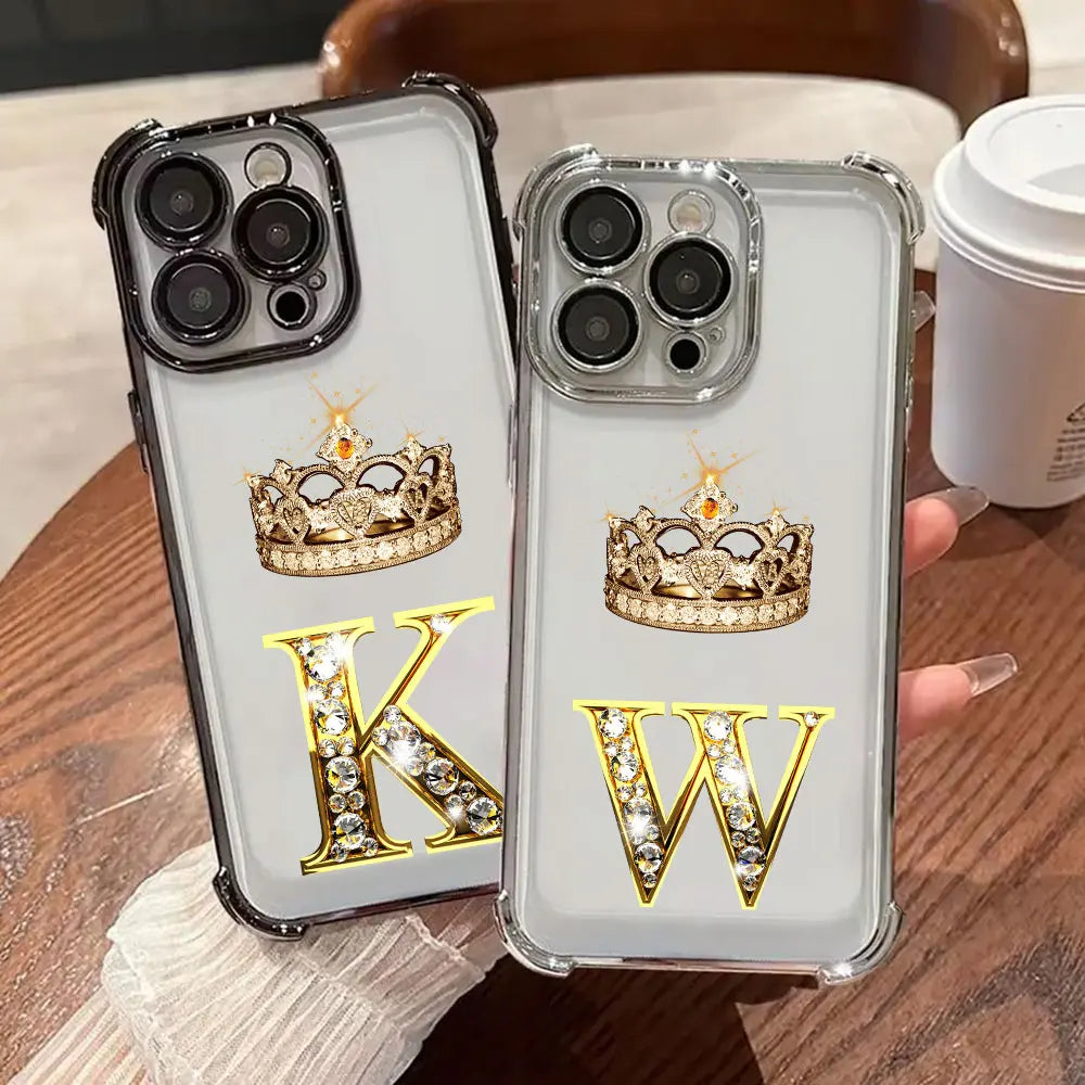 K W N F J O Initial Letter Phone Case for iPhone 11 13 15 16 17 Pro Max 14 Plus 17Air 16E 13 Pro 12 Mini 17Pro Soft Clear Cover