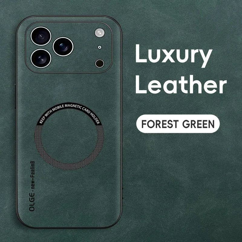 Luxury Texture Skin-friendly PU Leather Slim Case For IPhone 17Pro Max Air 16 15 14 13 12 Plus Magnetic Charging Anti-Drop Cover