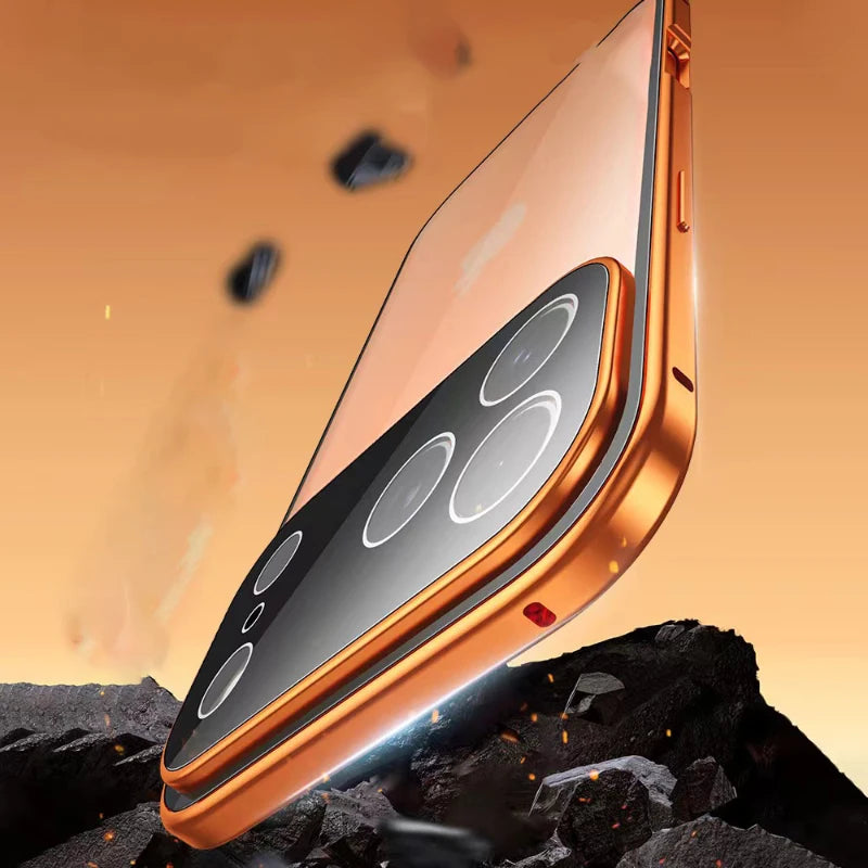 360° Full Protection Metal Magnetic Double-Sided Tempered Glass Case for iPhone 17 Pro Max, 17, 17 Air, 17 Pro with Lock Catch