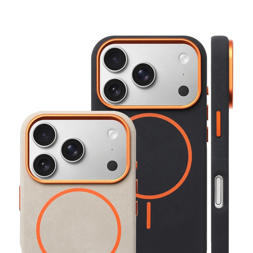 Luxury Magnetic Elephant Skin Texture PU Leather Case For iPhone 17 Pro Max Air 16 15 14 13 MagSafe Alloy Lens Shockproof Cover