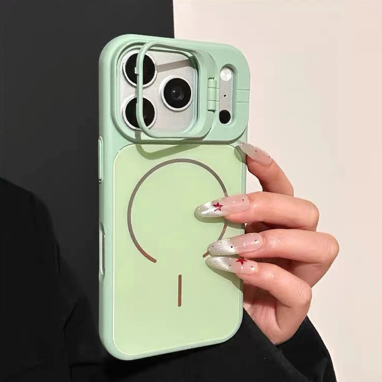Glass Back Panel Magnetic Bracket Phone Case For iPhone 17 Pro Max 16 15 14 13 12 11 Pro Max 11 Lens Mount Shockproof Cover