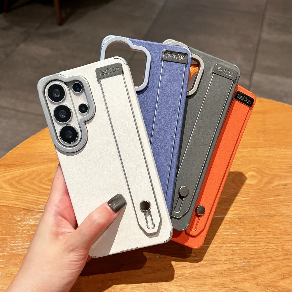 Wristband Bracket for Magsafe Inside Magnetic Case for Samsung Galaxy S26 S23 S22 S25 S24 Ultra Plus Leather Texture Cover