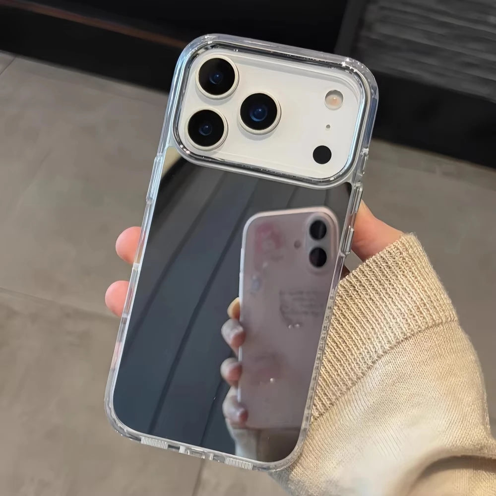 Luxury Electroplated Make Up Mirror Phone Case For iPhone 17 Pro 15 14 16 Plus 13 11 12 Pro Max Air Silver Shockproof Back Cover