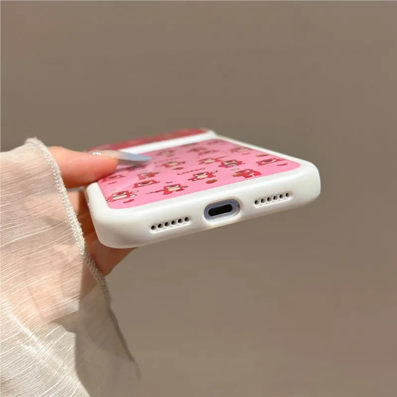 Cute Lotso Strawberry Bear Phone Case for iPhone 17 17Pro 16 15 Pro Max Full Print Kawaii Shockproof Soft TPU Protective Cover