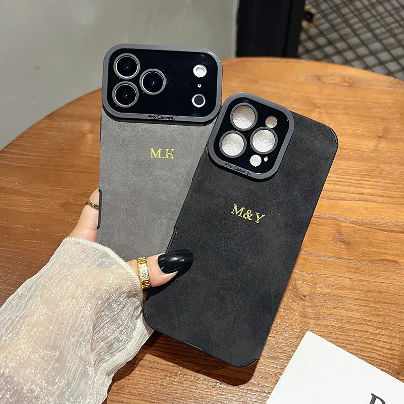Luxury Lambskin Leather Personalized Customized Initials Name Case For iPhone 17 16 15 14 13 12 11 Pro Max Soft Leather Cover