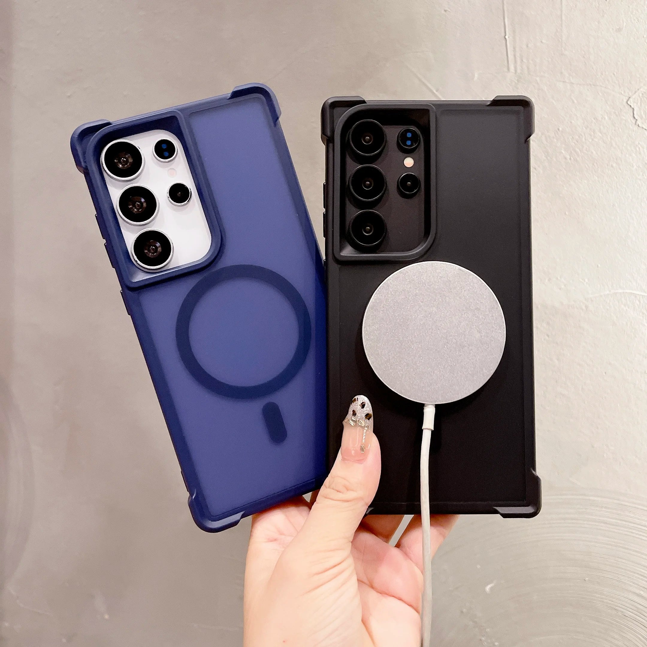 Luxury Airbag Shockproof Magsafe Magnetic Case for Samsung Galaxy S25 S24 Ultra Plus S23Ultra Translucent Matte Hard PC Cover