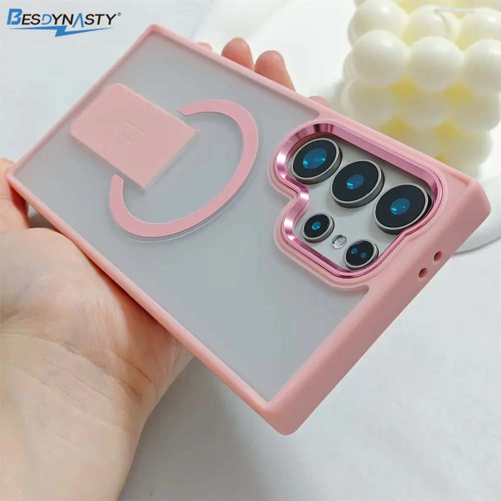 Luxury Folding Stand Magnetic Phone Case For Samsung S26 S25 S24 S23 Ultra Plus S25edge S25FE S24FE Matte Translucent Back Cover