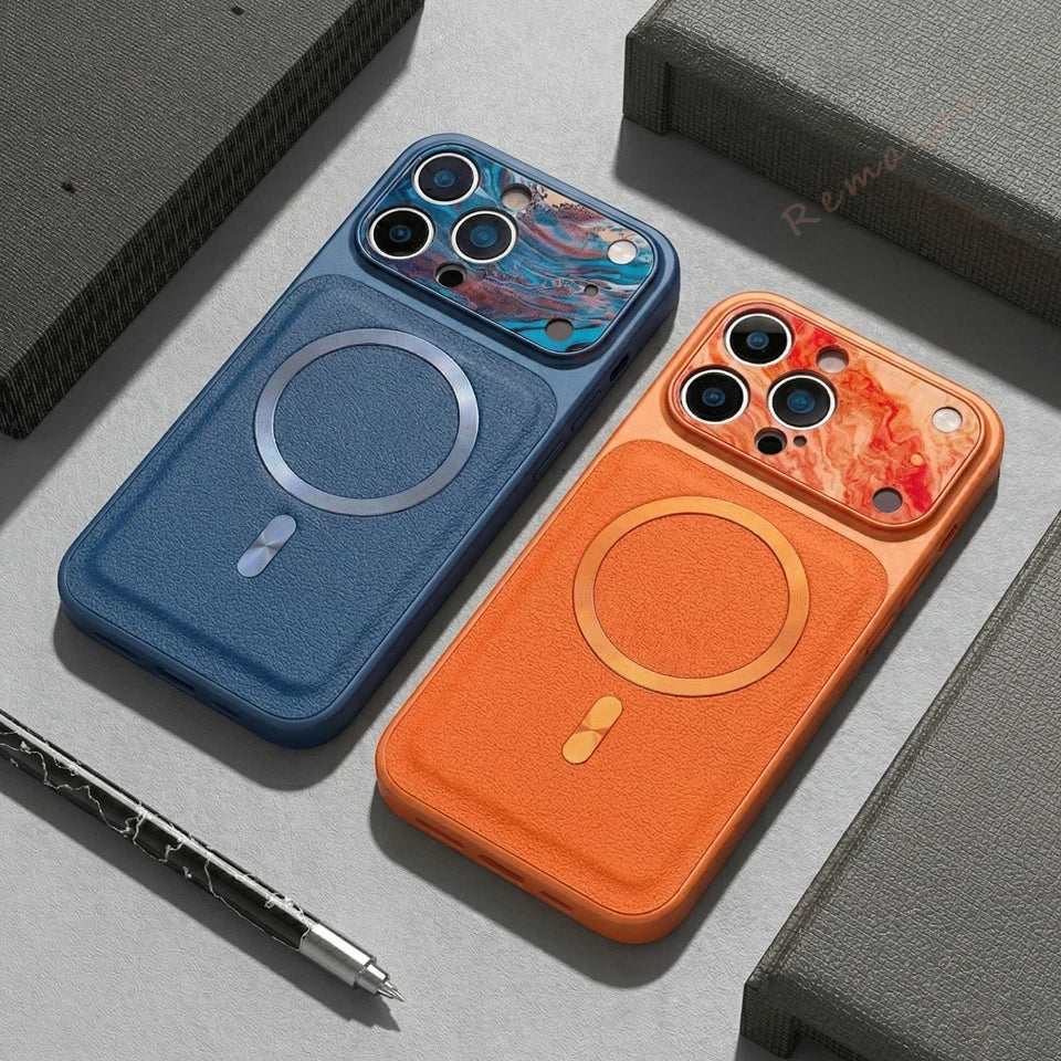 Official Magnetic Leather Phone Case For iPhone 15 14 13 16 17 Pro Max 14 15 16 Plus Magsafe Luxury Shockproof Protector Cover