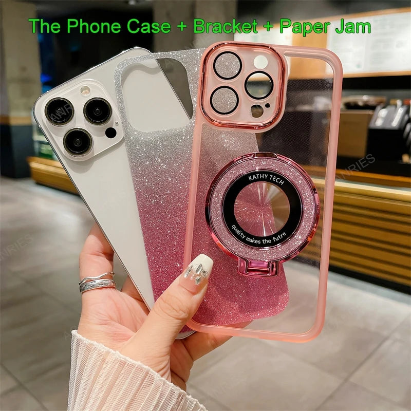 For Samsung Galaxy S25 S24 S23 S21 Fe S22 Ultra Plus 5G Glitter Clear Silicone Soft Case S 25 24 23 22 21 Magnetic Bracket Cover