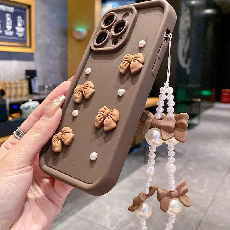 S 23 24 22 21 20 Cute 3D Bowknot Pearl Matte Case For Samsung Galaxy S24 S23 S22 S21 S20 FE Plus Ultra 5g Women Silicone Cover