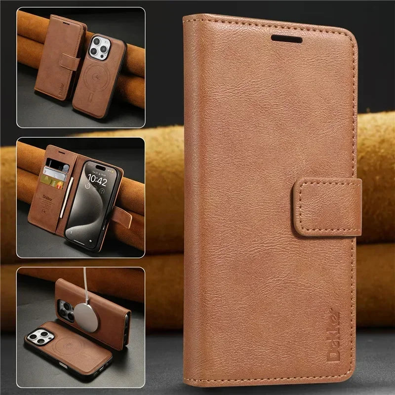 2 In 1 Detachable Wallet Case For iPhone 17 16 Pro Max 15 Plus 14 13 12 16e Magnetic MagSafe Wireless Charging Stand Phone Cover