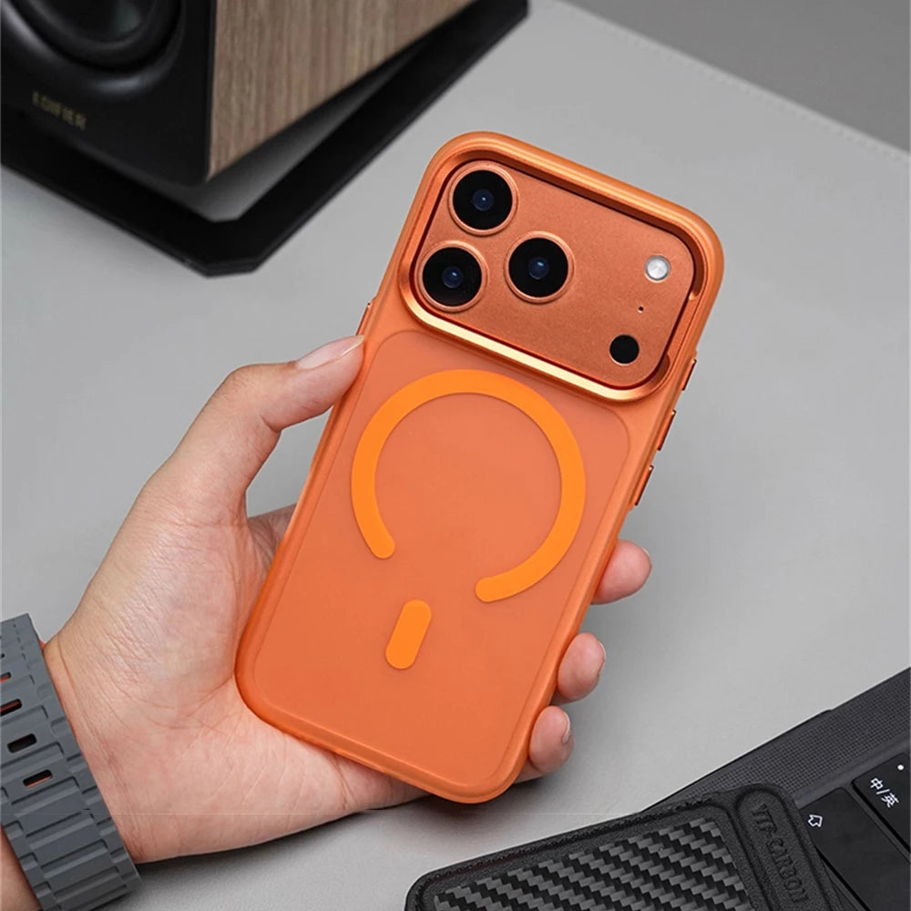 Luxury Solid Color For MagSafe Metal Lens Matte Translucent Case for iPhone 17 Pro Max Magnetic Wireless Charging Hard PC Cover