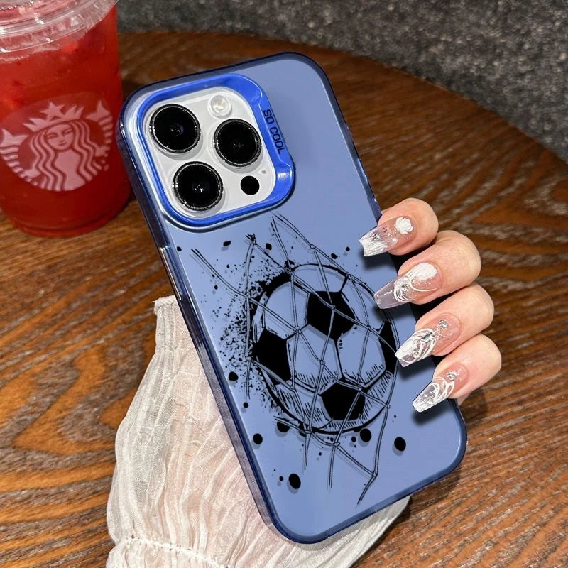 Football Theme Phone Case For iPhone 17 Pro Max 16 11 13 15 12 14 Laser Cover For iPhone Air XS Max XR X 8 7 Plus 17E 16E Funda