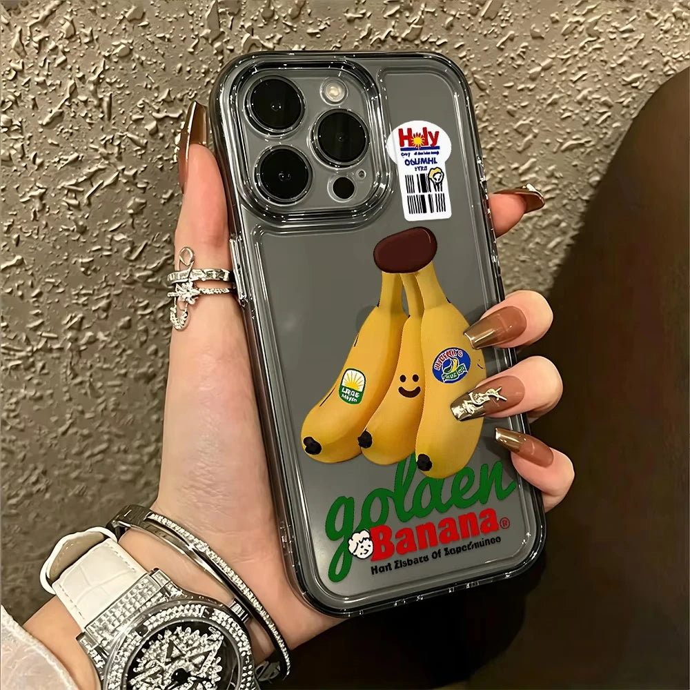 Cartoon Smiley Banana Fruit Sticker Phone Case For Samsung Galaxy S26 S23 S24 S25 Ultra S22 S21 S20 Plus FE A50 A52 Cover