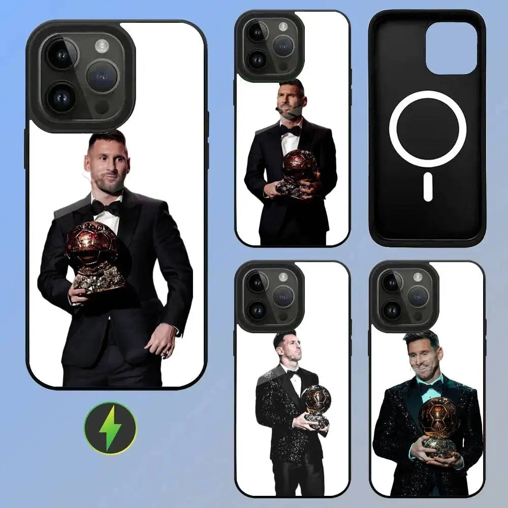 Messi Suit Holding Trophy High-End Glass-textured  Printed Phone Case For iPhone 11/12/13/14/15/16/17 Plus, Pro, Pro Max & Air