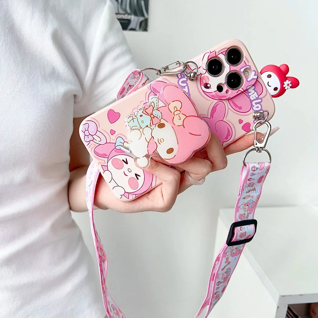 Sanrio 3D Cartoon Kitty Kuromi Holder Case For Samsung Galaxy A70S A11 A21S A21 A31 A51 A71 A02 A02S Crossbody Lanyard Cover