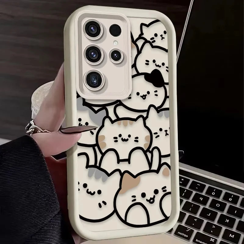 Cartoon Animal Cute Cat Phone Case For Samsung Galaxy S26 S25 Ultra S24 S23 FE S22 S21 Plus S20 A56 A55 A54 Soft Silicone Cove