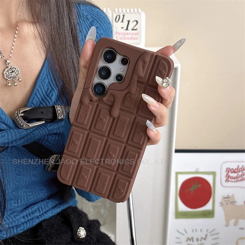 Cartoon 3D Melt Chocolate Mickey Minnie Phone Case For Samsung Galaxy S25 Ultra S24 S23 Ultra Plus FE Funny Soft Silicone Cover