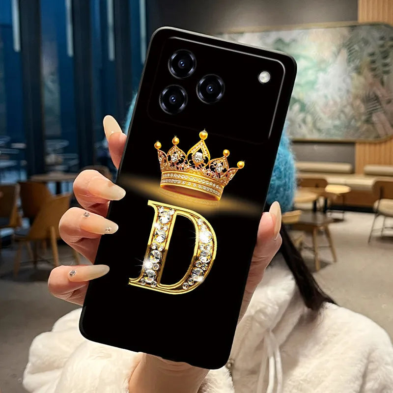 Phone Case For ZTE Blade A76 4G Soft Silicone Black Case Shockproof Shell ZTE Blade A76 4G Golden Crown Letter Casing