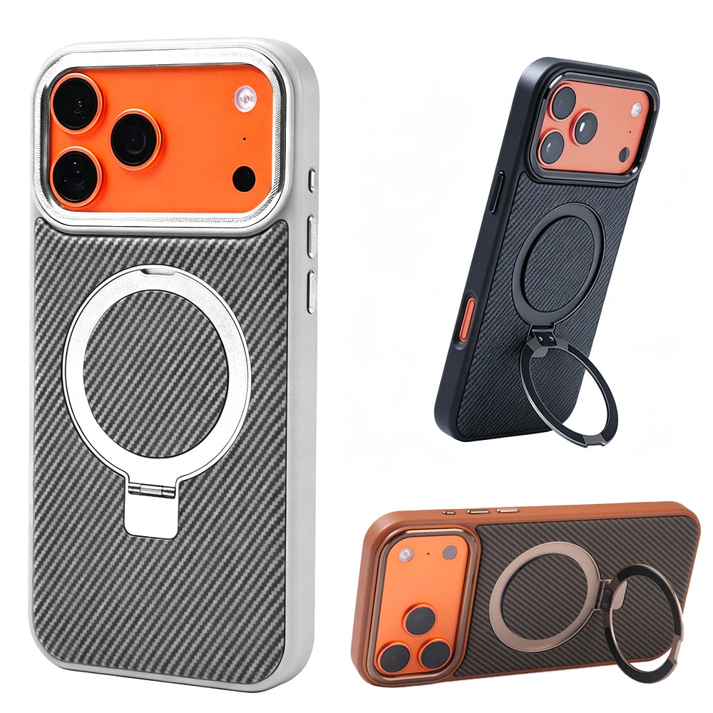 Magnetic Carbon Fiber Pattern Phone Case 360 Degree Rotating Magnetic Stand For Phone17Pro 17 Pro Max
