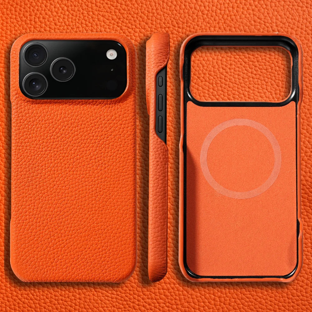 LANGSIDI for Magsafe Case for iPhone 17 Air 15 16 Pro Max Lychee Natural Cowhide Leather Magnetic Protector Luxury Phone Cover