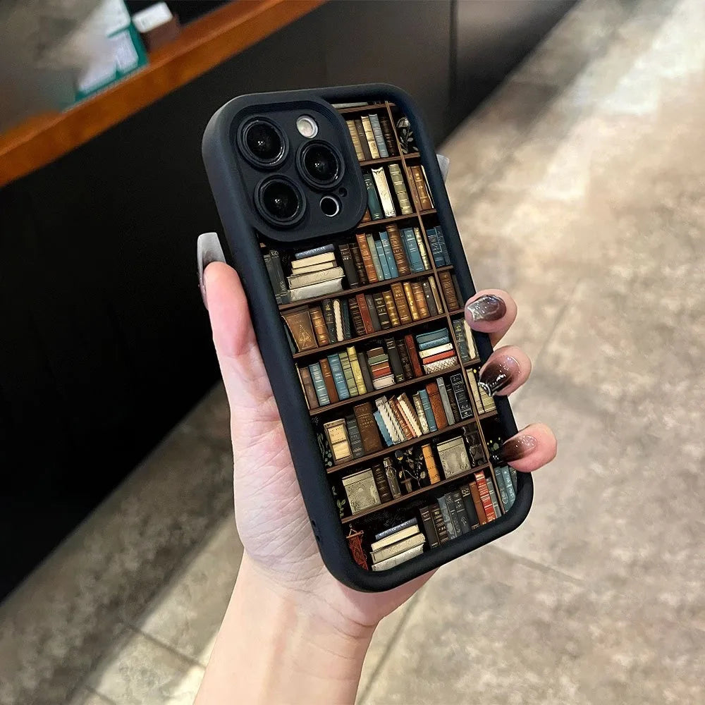 Book Shelf Creative Pattern Phone Case For iPhone 17 11 12 13 14 15 16 Pro Max 16E XS X XR 7 8 Plus 17 Air Shockproof Soft Cover