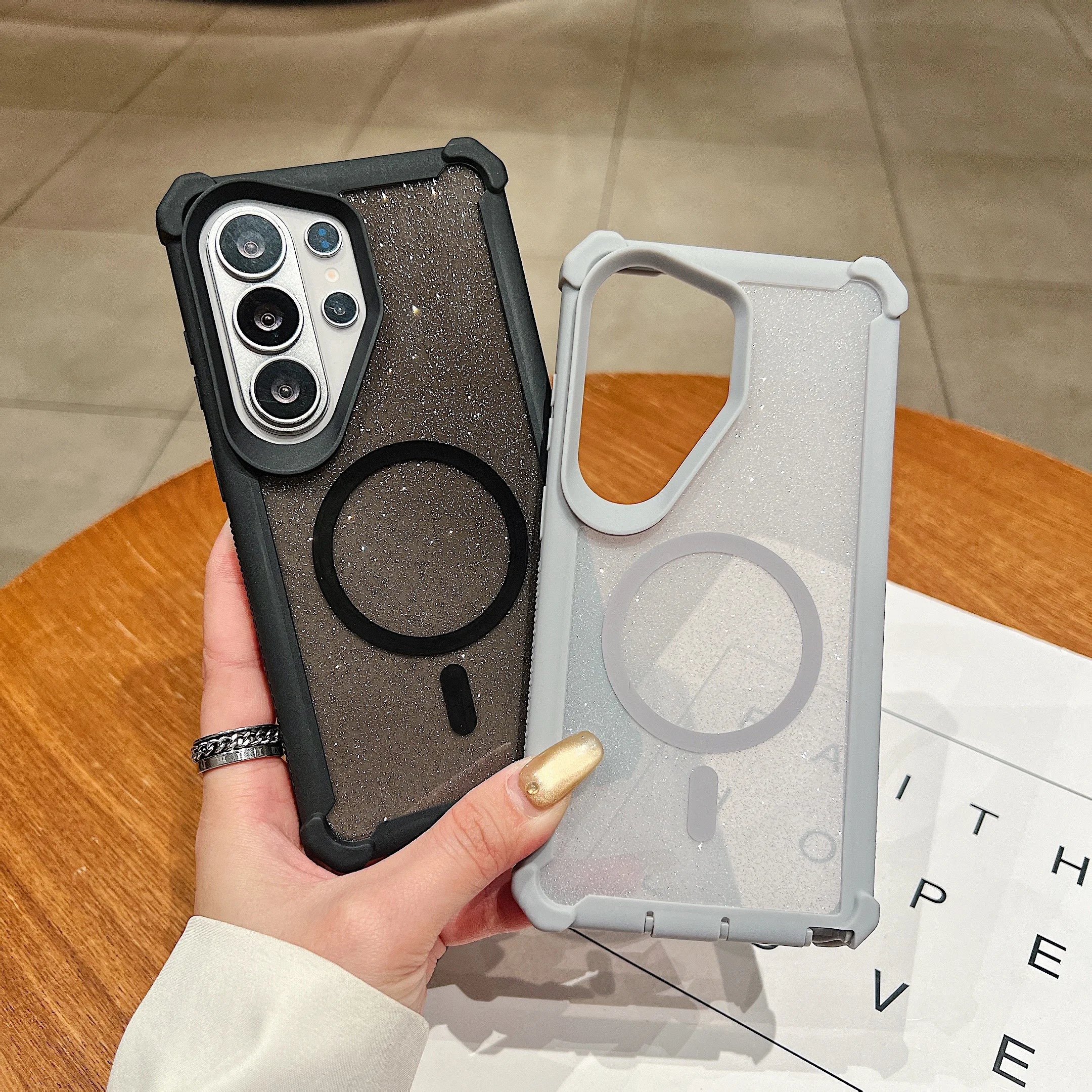 Shockproof Armor Bumper Glitter Clear Phone Case For Samsung Galaxy S26 Ultra S25 S24 Plus S23 For Magsafe Wireless Charge Cover